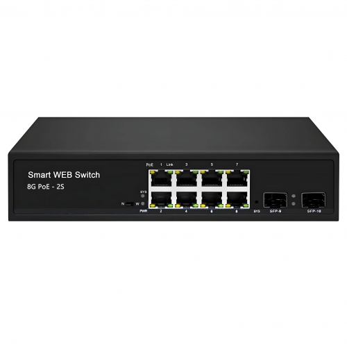 8 1000M PORTS + 2 Optical Ports, SFP ，Managed, PoE 30W (802.3at)