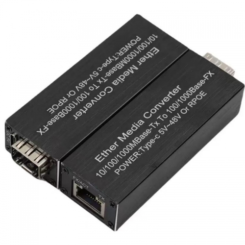 Gigabit Mini SFP Transceiver, Supports Standard POE Reverse Supply 5-48V Wide Voltage Type-C Input Optical Transceiver
